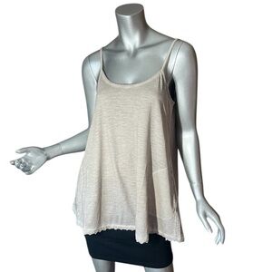 Logo Lori Goldstein XS Beige Tunic Flowing Tank Top Pockets Lace Trim New!